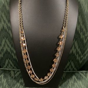 AEO multi antique gold tone, silver tone, brown glass beaded strand necklace